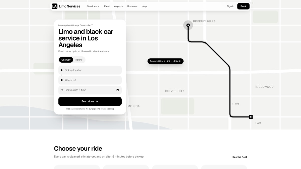LA Limo website