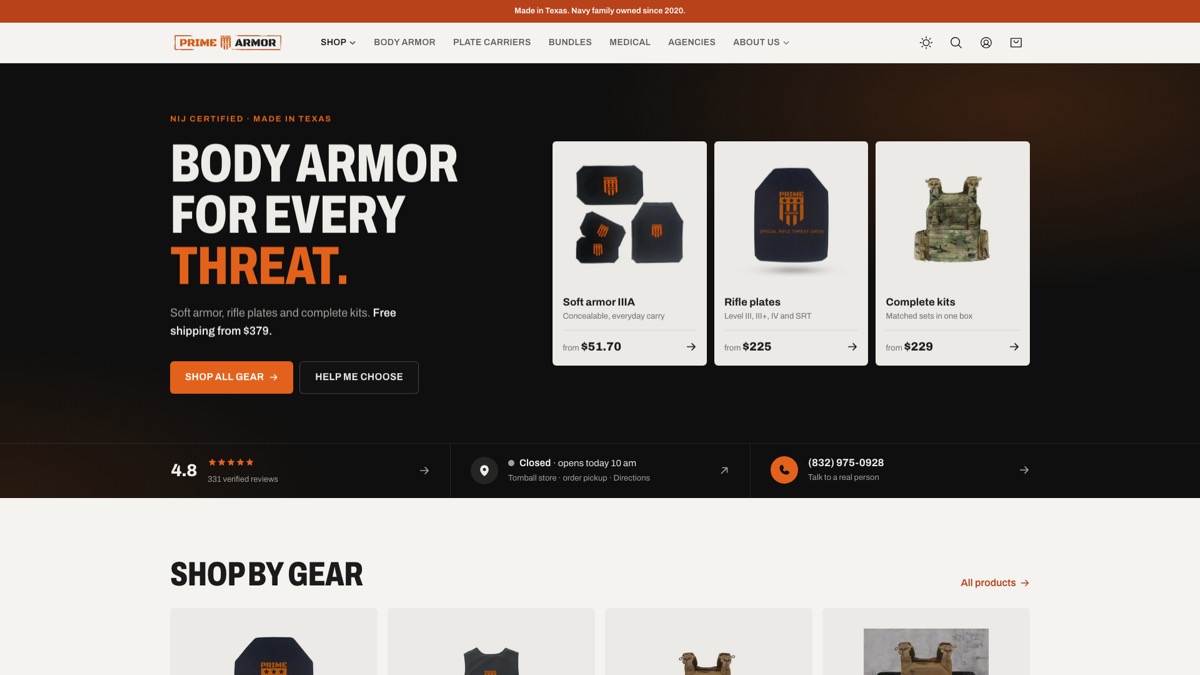 Prime Armor website